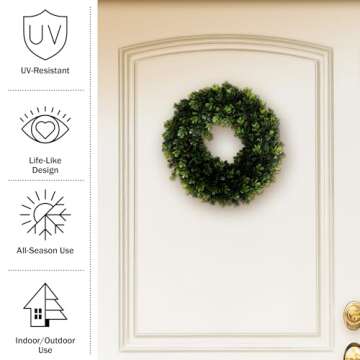 Pure Garden 12-Inch Boxwood Wreath - Round UV Resistant Artificial Spring, Summer, Fall, or Winter W...