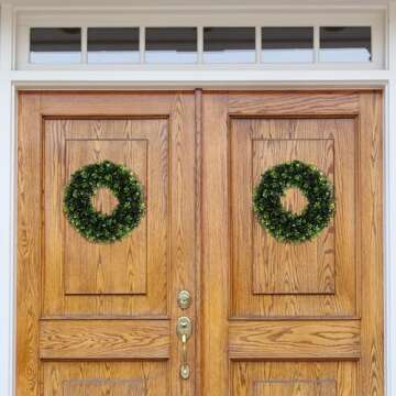 Pure Garden 12-Inch Boxwood Wreath - Round UV Resistant Artificial Spring, Summer, Fall, or Winter Wreath - Indoor/Outdoor Wreaths for Front Door