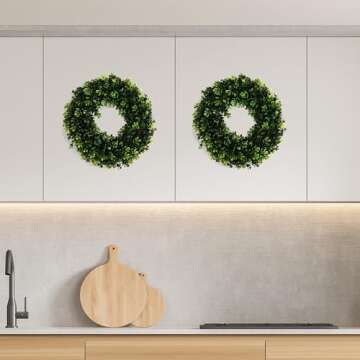 Pure Garden 12-Inch Boxwood Wreath - Round UV Resistant Artificial Spring, Summer, Fall, or Winter Wreath - Indoor/Outdoor Wreaths for Front Door