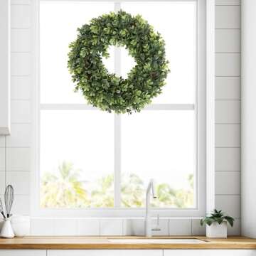 Pure Garden 12-Inch Boxwood Wreath - Round UV Resistant Artificial Spring, Summer, Fall, or Winter Wreath - Indoor/Outdoor Wreaths for Front Door