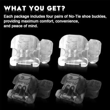 WIPHA No Tie Shoelace Locks Smart Buckle Laces for Kids Toddler and Adults， Lace Lock Clip for Sneakers, Boots (8 Pcs/4 Pairs Black&White)