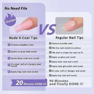 BTArtbox XCOATTIPS Soft Gel Nail Tips - Long Square Press On Nails Pink Colored Natural with Tip Primer Cover, One-Step Full Cover Fake Nails Gel Nails for Nail Extensions Art