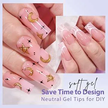 BTArtbox XCOATTIPS Soft Gel Nail Tips - Long Square Press On Nails Pink Colored Natural with Tip Primer Cover, One-Step Full Cover Fake Nails Gel Nails for Nail Extensions Art