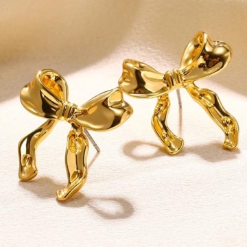 Gold Bow Earrings - Adorable & Lightweight Studs for Women