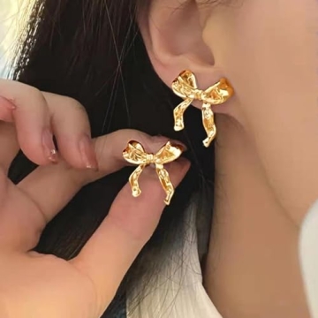 Gold Bow Earrings - Adorable & Lightweight Studs for Women