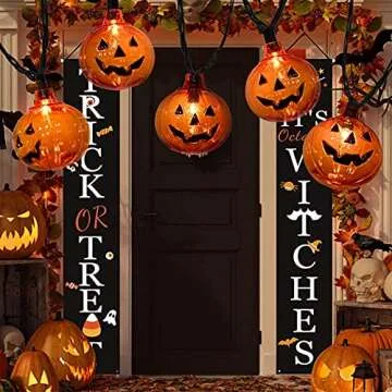 SUNSGNE Pumpkin String Lights, 8.5ft Halloween String Lights with 10 Smiling Jack-O-Lantern Pumpkin Lights, Halloween Hanging Decorative String Lights for Indoor Outdoor Halloween Party Decorations