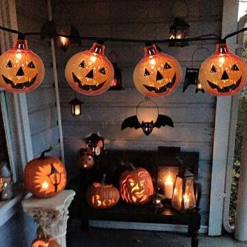 SUNSGNE Pumpkin String Lights, 8.5ft Halloween String Lights with 10 Smiling Jack-O-Lantern Pumpkin Lights, Halloween Hanging Decorative String Lights for Indoor Outdoor Halloween Party Decorations