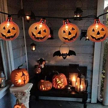 SUNSGNE Pumpkin String Lights, 8.5ft Halloween String Lights with 10 Smiling Jack-O-Lantern Pumpkin Lights, Halloween Hanging Decorative String Lights for Indoor Outdoor Halloween Party Decorations