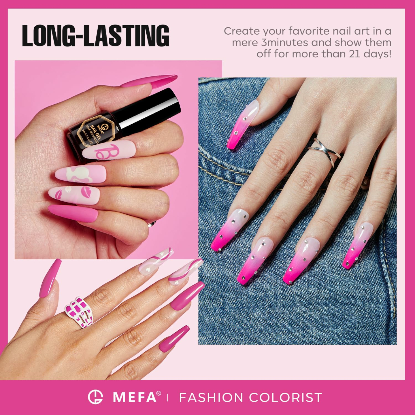 MEFA Pink Gel Nail Polish Set - 6 Vibrant Shades