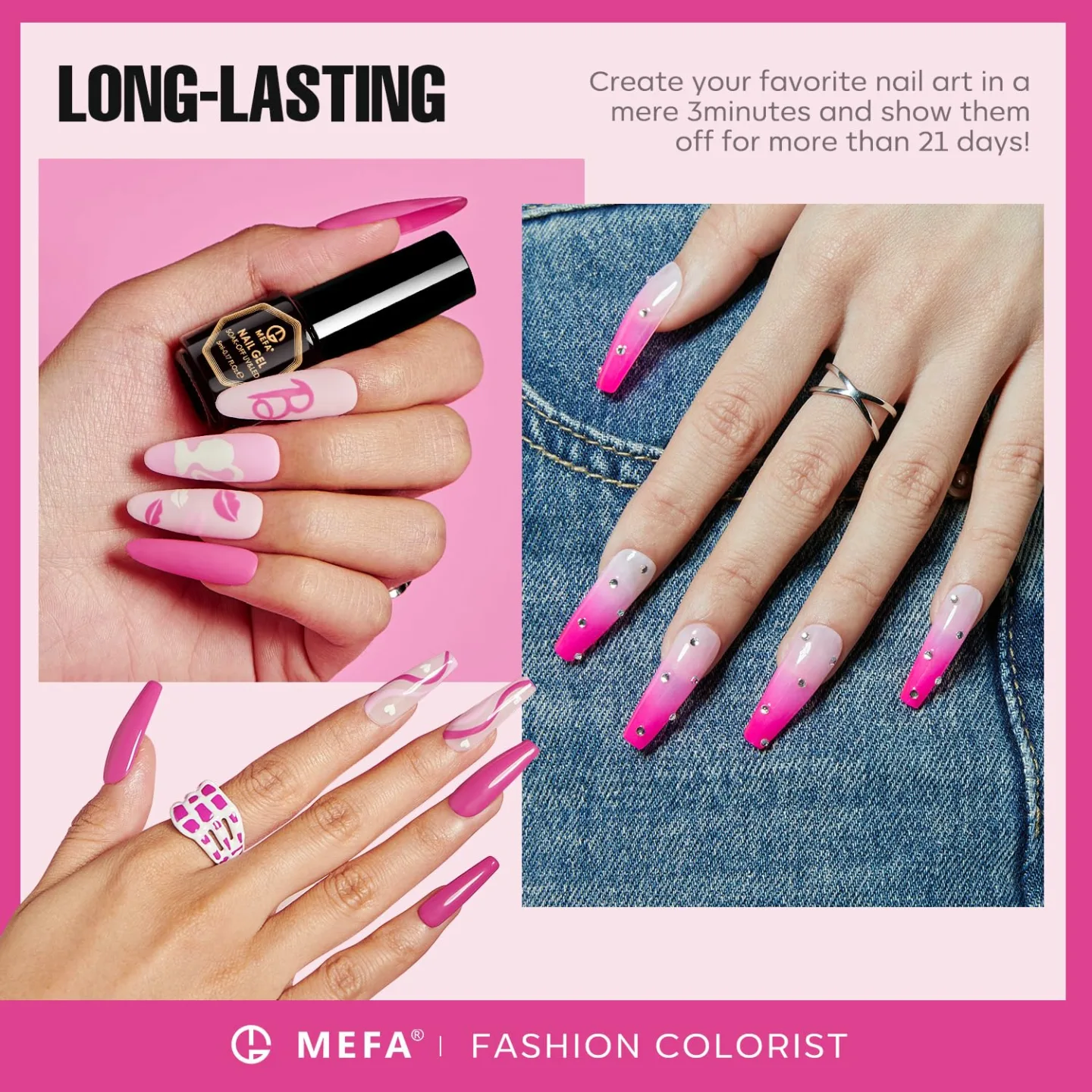 MEFA Pink Gel Nail Polish Set - 6 Vibrant Shades