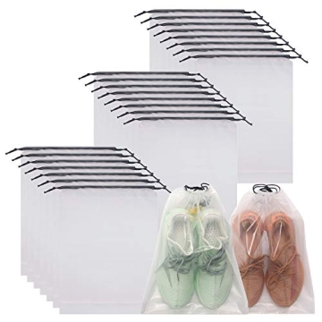 Set of 24 Transparent Shoe Bags for Travel Large Clear Shoes Storage Organizers Pouch with Rope for ...