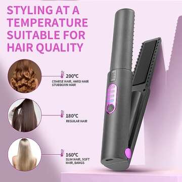 OBEST Cordless Hair Straighteners Curler 2 in 1, Mini Flat Iron A Portable Cordless Straightener with 5000mAh On The Go Travel Size Cordless Flat Iron for Thin Short Hair, with Safty Lid, 3 Temps.