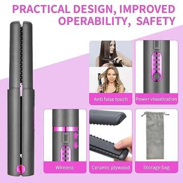 OBEST Cordless Hair Straighteners Curler 2 in 1, Mini Flat Iron A Portable Cordless Straightener with 5000mAh On The Go Travel Size Cordless Flat Iron for Thin Short Hair, with Safty Lid, 3 Temps.