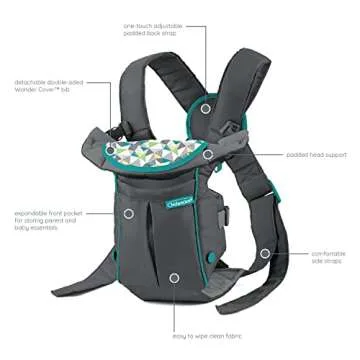 Infantino Swift Classic Carrier with Pocket, 2-Ways to Carry Carrier with Wonder Bib & Essentials Storage Front Pocket for Babies 7-26lb, Adjustable Strap, Gray