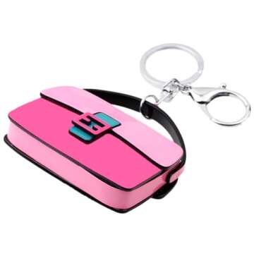 TIZURO Acrylic Color Matching Handbag Keychains Classic Baguette Purse Keyrings Novelty Jewelry For Women Car Accessories (Pink)