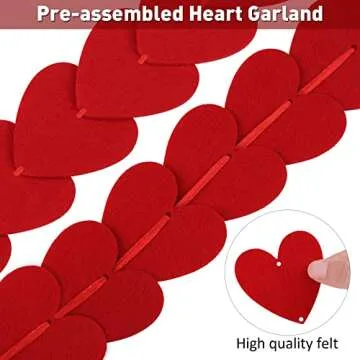 ADXCO Valentine's Day Heart Banner Felt Heart Garland Heart Hanging String Garland Valentines Day Decor Banner for Wedding Birthday Valentines Home Ceiling Party Decorations (Red)