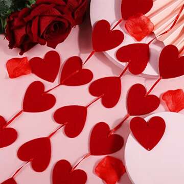 ADXCO Valentine's Day Heart Banner Felt Heart Garland Heart Hanging String Garland Valentines Day Decor Banner for Wedding Birthday Valentines Home Ceiling Party Decorations (Red)