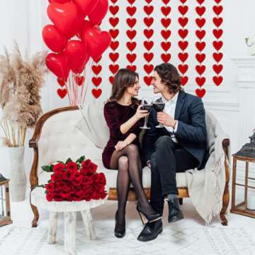 ADXCO Valentine's Day Heart Banner Felt Heart Garland Heart Hanging String Garland Valentines Day Decor Banner for Wedding Birthday Valentines Home Ceiling Party Decorations (Red)