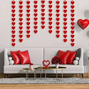 ADXCO Valentine's Day Heart Banner Felt Heart Garland Heart Hanging String Garland Valentines Day Decor Banner for Wedding Birthday Valentines Home Ceiling Party Decorations (Red)