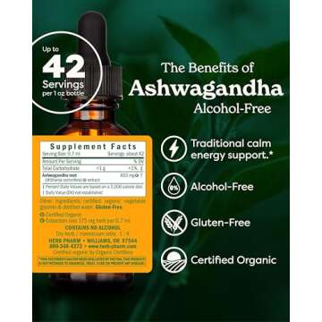 Herb Pharm Organic Ashwagandha Liquid Extract, Alcohol-Free: Mood Support Supplement, Vegan Ashwagan...