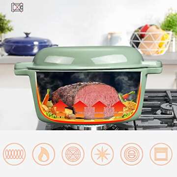Versatile 5.5 Quart Enameled Cast Iron Dutch Oven with Skillet Lid for All Cooking Methods