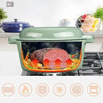 Versatile 5.5 Quart Enameled Cast Iron Dutch Oven with Skillet Lid for All Cooking Methods