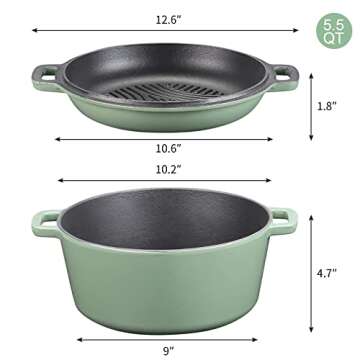 5.5 Quart Cast Iron Dutch Oven with Skillet Lid