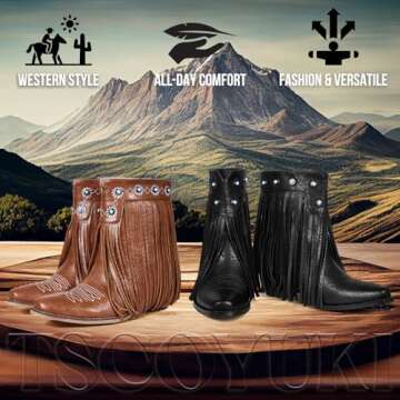 Stylish Tscoyuki Fringe Cowboy Boots for Women