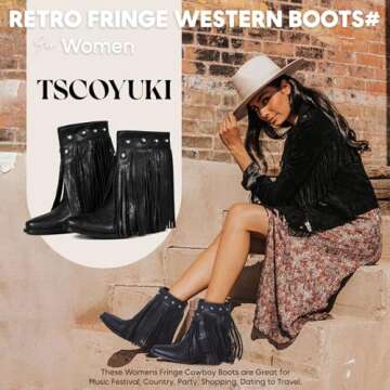 Stylish Tscoyuki Fringe Cowboy Boots for Women