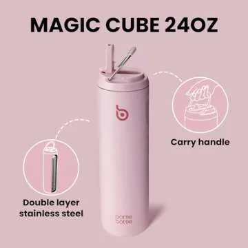 BOTTLE BOTTLE Insulated Water Bottle 24oz with Straw Lid and Handle for Sports Travel Gym Stainless Steel Water Bottles Double-Wall Vacuum Metal Thermos Leak Proof BPA-Free (Light Pink)