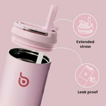 BOTTLE BOTTLE Insulated Water Bottle 24oz with Straw Lid and Handle for Sports Travel Gym Stainless Steel Water Bottles Double-Wall Vacuum Metal Thermos Leak Proof BPA-Free (Light Pink)