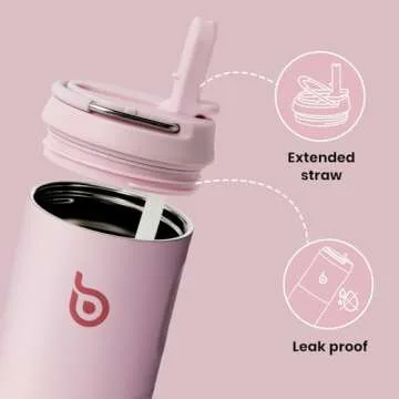 BOTTLE BOTTLE Insulated Water Bottle 24oz with Straw Lid and Handle for Sports Travel Gym Stainless Steel Water Bottles Double-Wall Vacuum Metal Thermos Leak Proof BPA-Free (Light Pink)