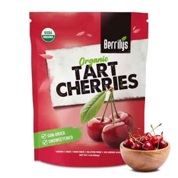 Berrilys Organic Unsweetened Dried Tart Cherries 1 lb - No Sugar Added, Perfect for Baking, Snacking...