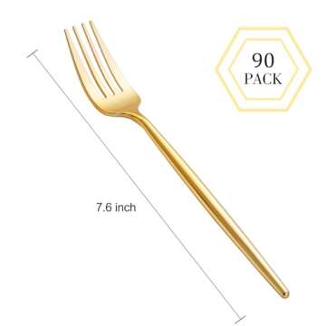 I00000 90 Pcs Gold Plastic Forks,Gold Disposable Utensils, Disposable Heavy Duty Plastic Forks Heat ...