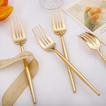 I00000 90 Pcs Gold Plastic Forks,Gold Disposable Utensils, Disposable Heavy Duty Plastic Forks Heat Resistant Perfect for Parties,Wedding,Dinners