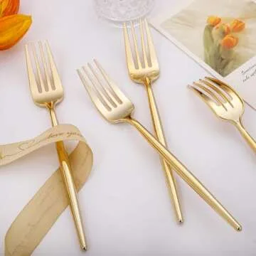 I00000 90 Pcs Gold Plastic Forks,Gold Disposable Utensils, Disposable Heavy Duty Plastic Forks Heat Resistant Perfect for Parties,Wedding,Dinners