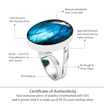 Gray Labradorite Silver Ring in 925 Sterling Silver for Women