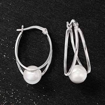 Ross-Simons Pearl Double Hoop Earrings in Sterling Silver