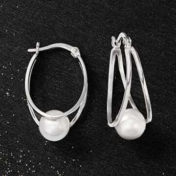 Ross-Simons Pearl Double Hoop Earrings in Sterling Silver