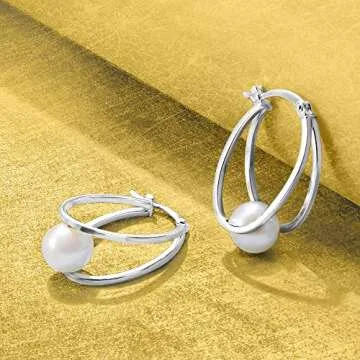 Ross-Simons Pearl Double Hoop Earrings in Sterling Silver