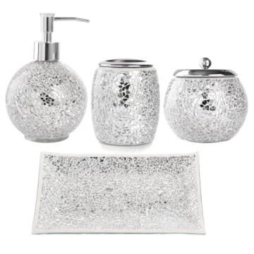 Premium Mosaic Glass Bathroom Accessory Set | Luxurious 4-Piece Collection for Elegant Bath Decor