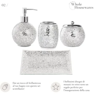 Elegant Mosaic Glass Bathroom Accessory Set | 4 Pieces