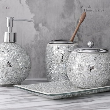 Elegant Mosaic Glass Bathroom Accessory Set | 4 Pieces