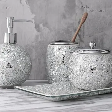 Elegant Mosaic Glass Bathroom Accessory Set | 4 Pieces