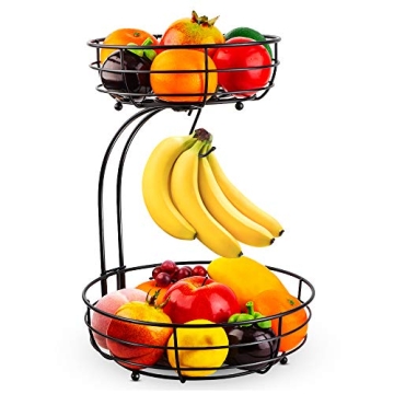 Auledio 2-Tier Iron Fruit Basket with Banana Hanger
