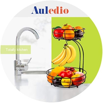 Auledio 2-Tier Iron Fruit Basket with Banana Hanger