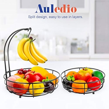 Auledio 2-Tier Iron Fruit Basket with Banana Hanger