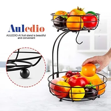 Auledio 2-Tier Iron Fruit Basket with Banana Hanger