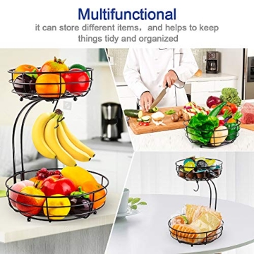 Auledio 2-Tier Iron Fruit Basket with Banana Hanger