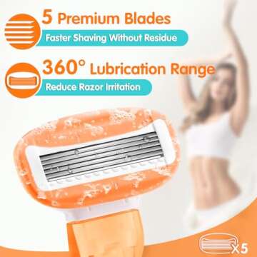DreamGenius Travel Razors for Women Include 1 Handle and 5 Cartridges, Extra Smooth 5-Blade Travel E...
